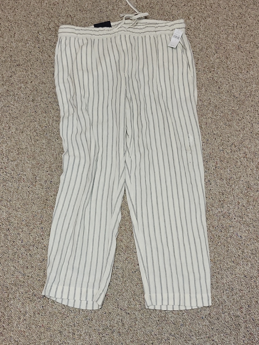 GAP Striped Wide-Leg Drawstring Pants White Black Stripes Large New Linen Blend - Picture 1 of 6